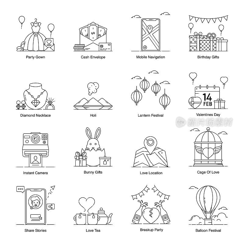 Party and Fun line Icons Set